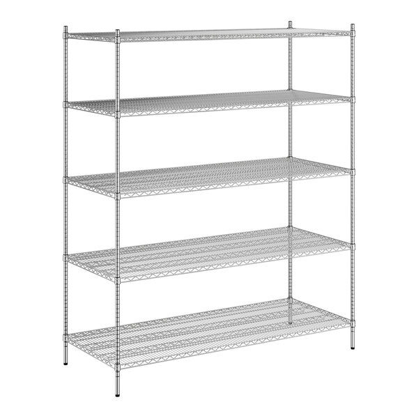 A wire wireframe of a Regency stainless steel shelving unit with 5 shelves.