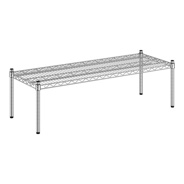 A Regency stainless steel wire dunnage rack shelf with two legs.