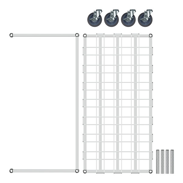A Regency stainless steel wire dunnage rack with wheels and a wire mat.