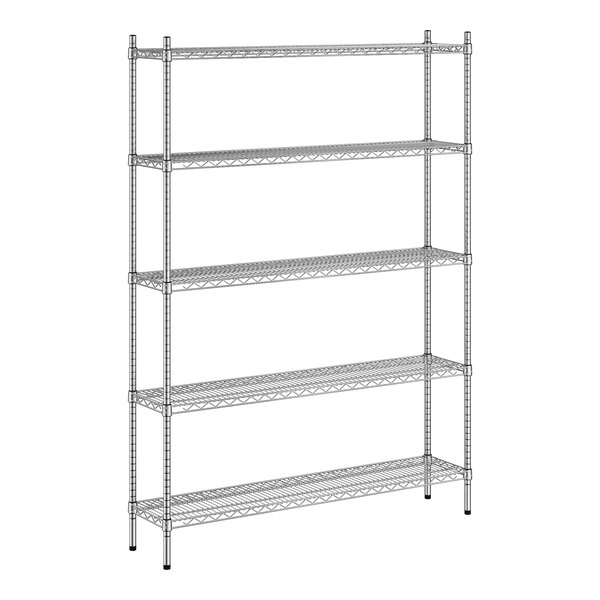 A wireframe of a Regency stainless steel shelving unit with 5 shelves.