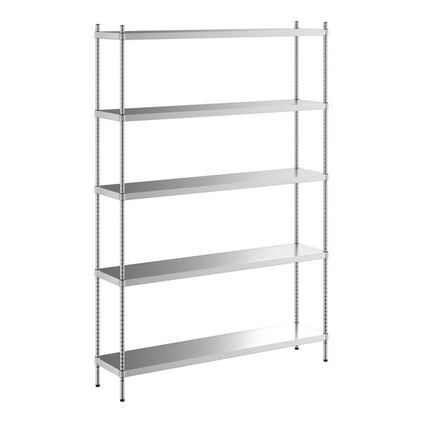 A Regency stainless steel shelving unit with five shelves.