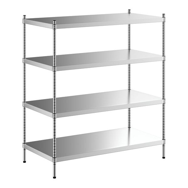 A Regency stainless steel shelving unit with four shelves.