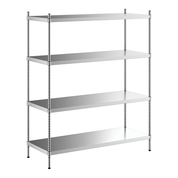 A Regency stainless steel shelving unit with four shelves.