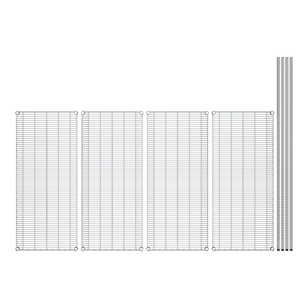 Regency stainless steel wire shelving with four shelves on a white background.