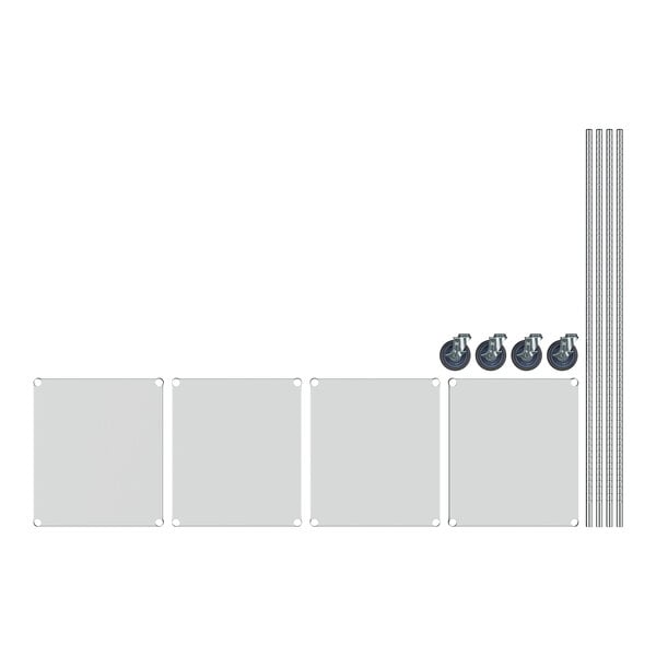 A white rectangular Regency mobile shelving unit with 4 metal shelves.