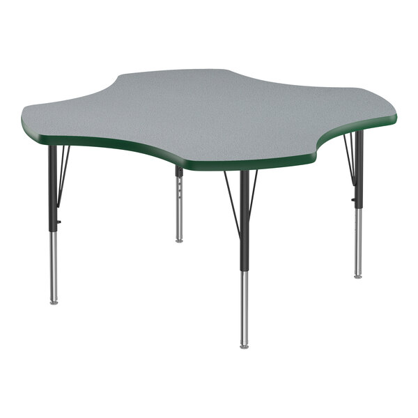 A Correll grey and green rectangular activity table with black legs.