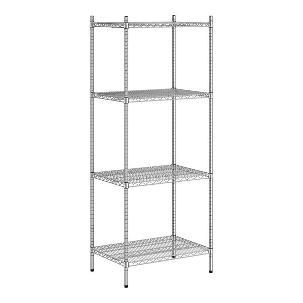 A Regency stainless steel wire shelving unit with 4 shelves.