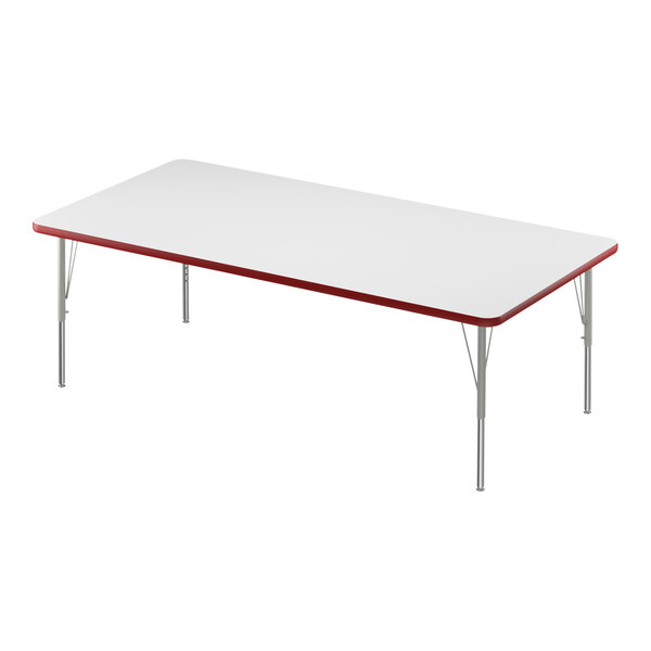 A white rectangular Correll activity table with a red edge.