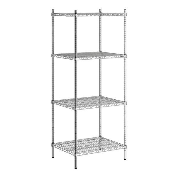 A Regency stainless steel wire shelving unit with four shelves.