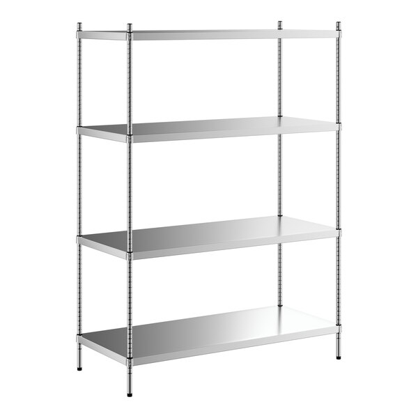 A Regency stainless steel shelving unit with four shelves.