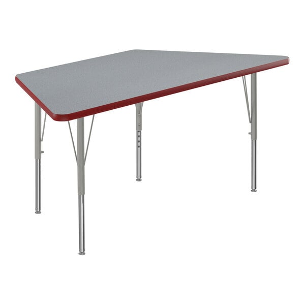 A grey and red trapezoid-shaped Correll activity table.