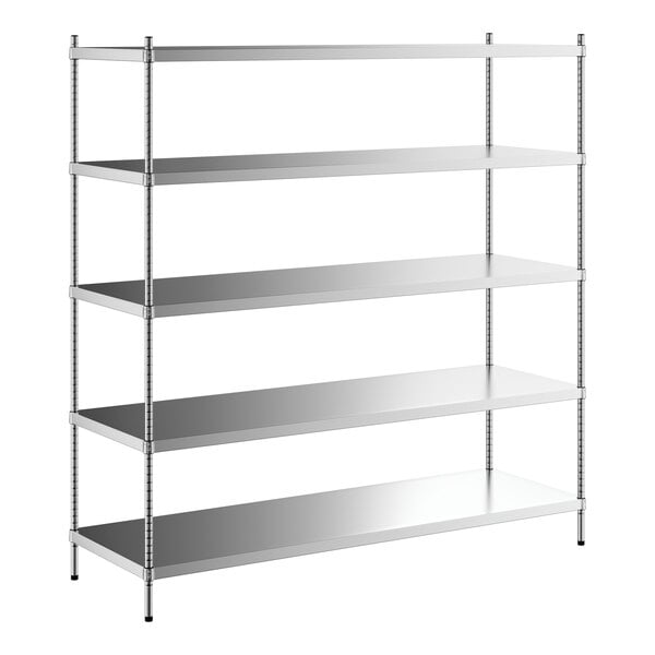 A Regency stainless steel shelving unit with four shelves.