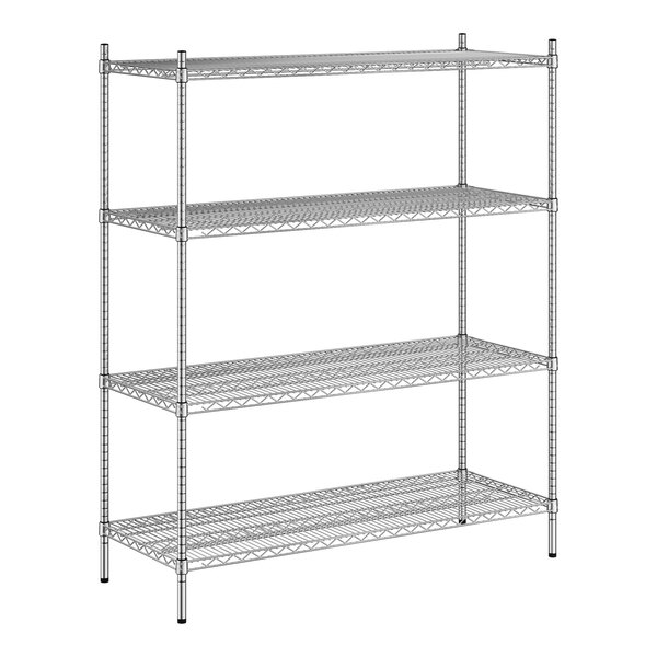A wireframe of a Regency stainless steel wire shelving unit with 4 shelves.