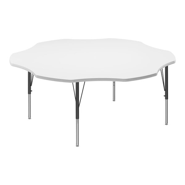 A white Correll activity table with black metal legs.