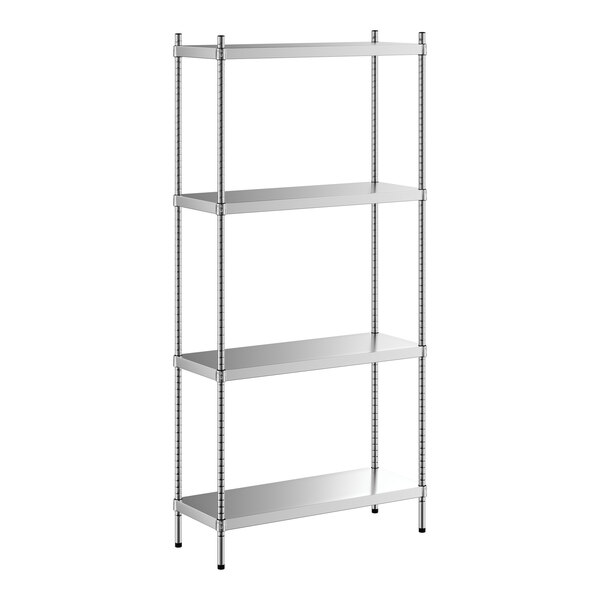 A Regency stainless steel shelving unit with four shelves.