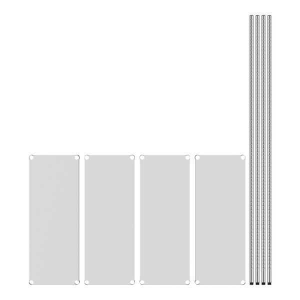 A white rectangular object with four metal shelves and metal poles.