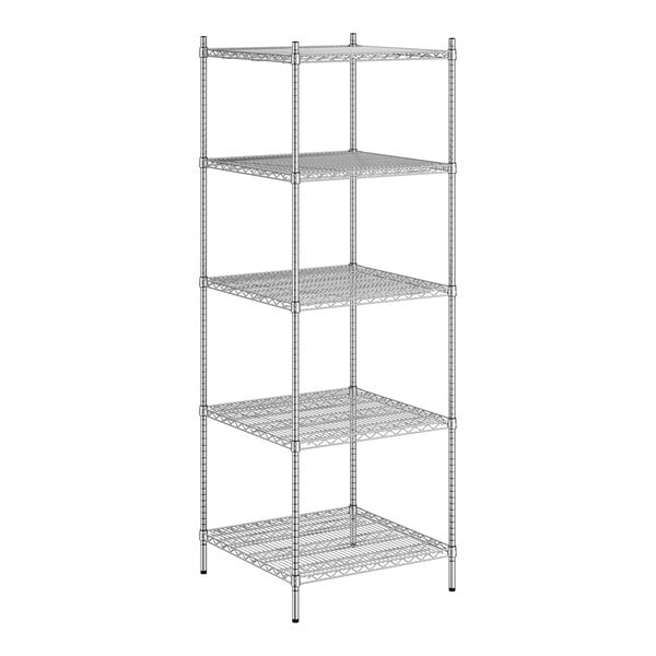 A Regency stainless steel wire shelving unit with five shelves.