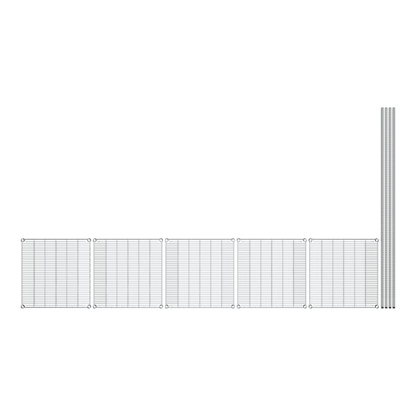 A group of metal grid panels with wire mesh shelves.