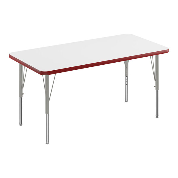 A white rectangular Correll activity table with a red edge.