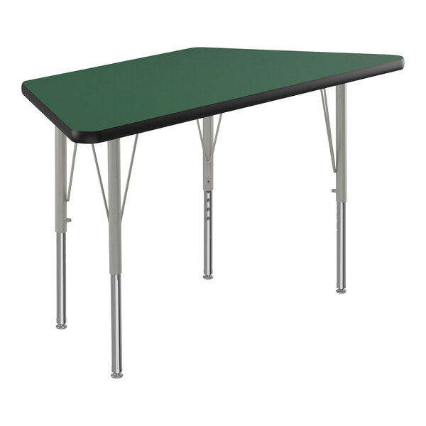 A green rectangular Correll activity table with silver legs and black edges.