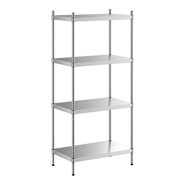 A Regency stainless steel shelving unit with four shelves.