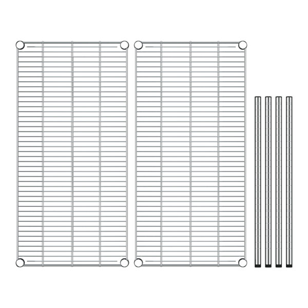 A close-up of a metal grid with metal rods.