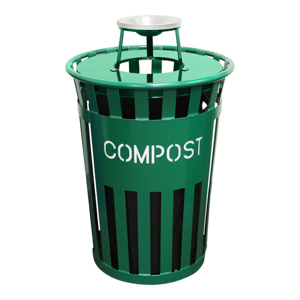 A green Witt Industries outdoor compost receptacle with ash top lid and white text reading "compost"