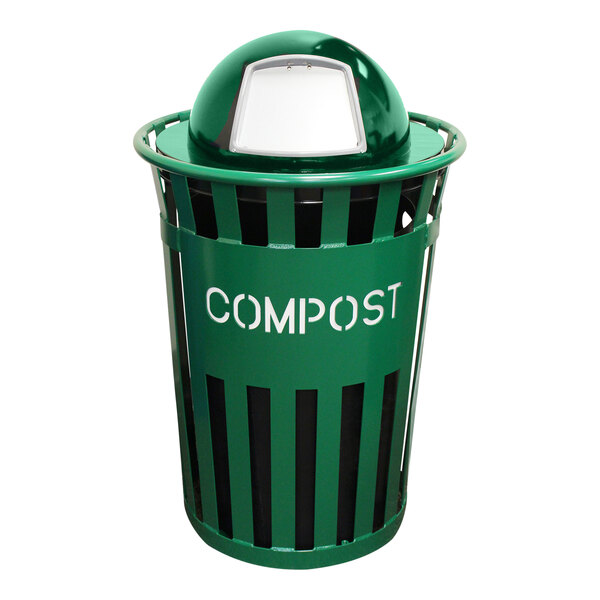 A green Witt Industries outdoor compost receptacle with dome top lid.