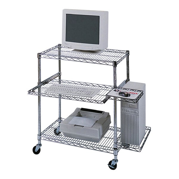 A Luxor computer cart with a monitor and keyboard on it.
