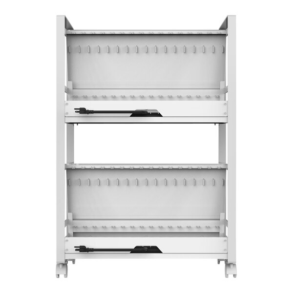 A white metal Luxor charging shelf with a black border.