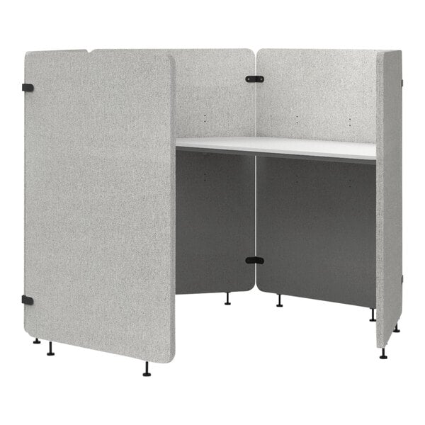 A gray and white Luxor Reclaim 5-panel office work pod.