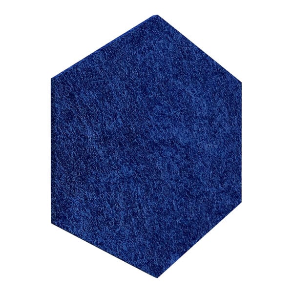 A navy blue hexagon-shaped PET acoustic wall panel with a white background.