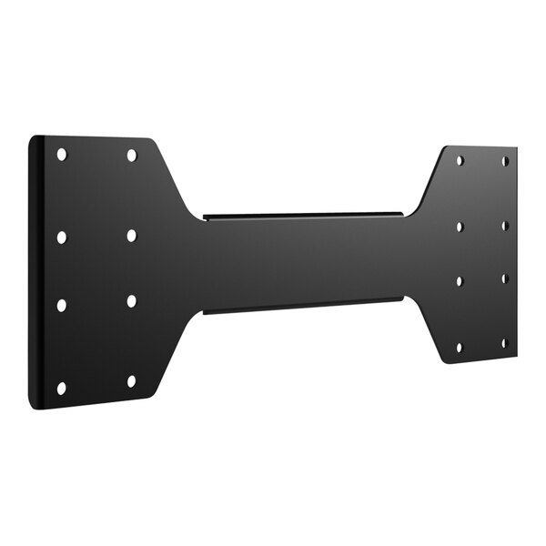 A black metal Luxor connection bracket with holes.