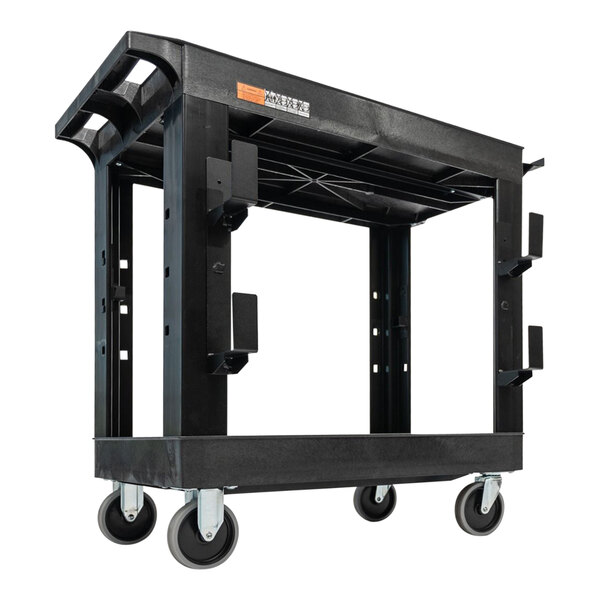 A black metal Luxor industrial cart with wheels.