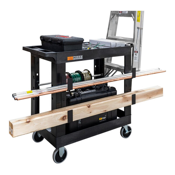 A black Luxor heavy-duty industrial cart with two tub shelves.