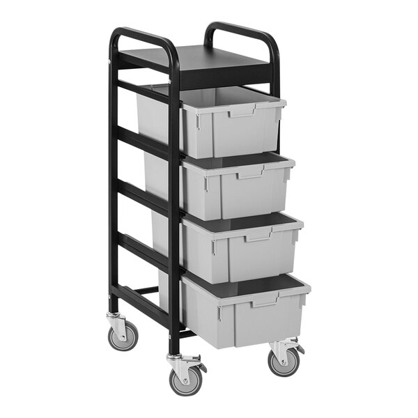 A white 4-bin lug cart.