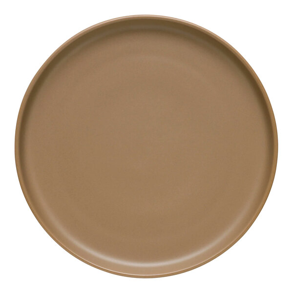 A brown Libbey Driftstone porcelain plate with a matte finish.