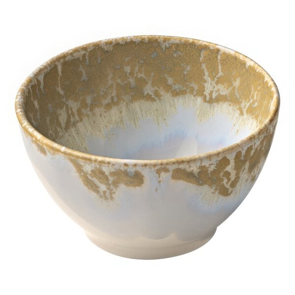 A Heart & Soul Breeze porcelain bowl with a white and gold design.