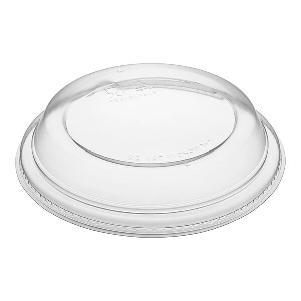 A clear, round, vented dome take-out lid designed to fit 24-48 oz. containers.