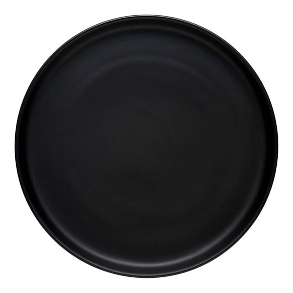 A close up of a black Libbey Driftstone porcelain plate.