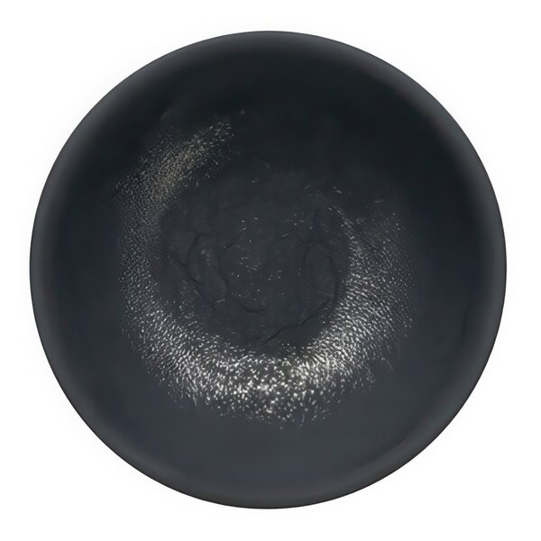 A black circular Libbey porcelain dip dish.
