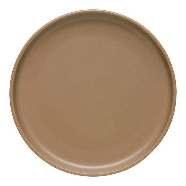 A brown Libbey Driftstone porcelain coupe plate.