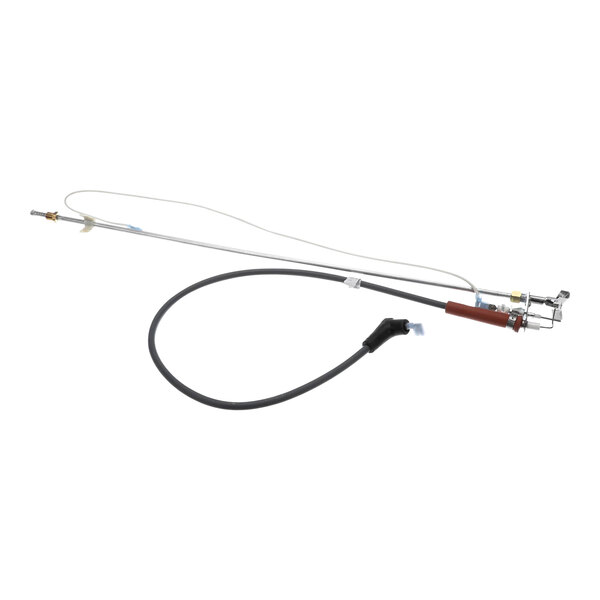 A Frymaster natural gas pilot assembly cable with a long black wire and a metal rod.