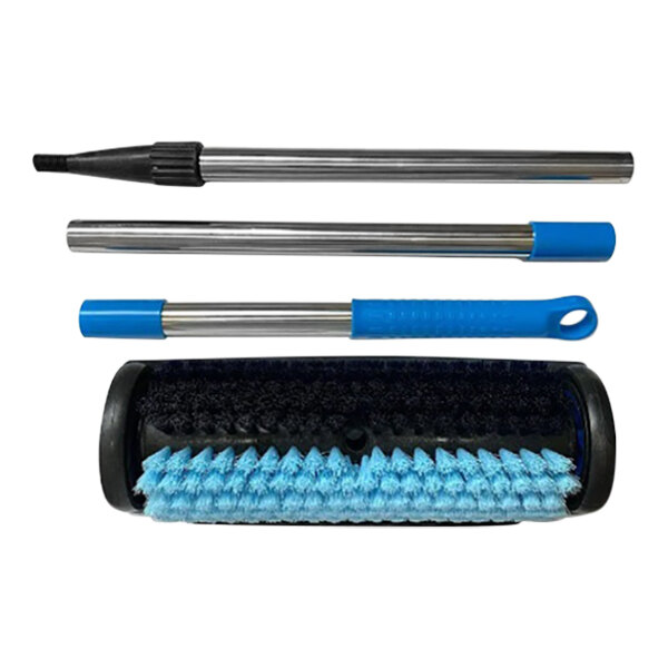 A set of CRB Cleaning Systems carpet renovator brushes in a blue holder.