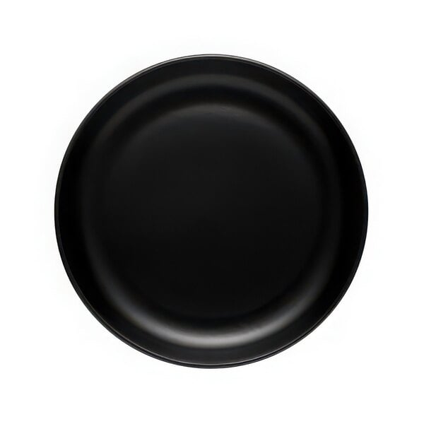 A black porcelain low bowl with a matte finish and white border.