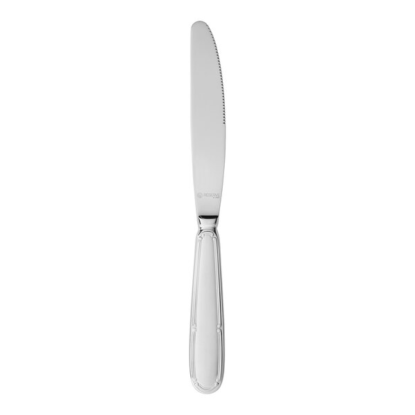 A Reserve by Libbey stainless steel dessert knife with a Baroque design.