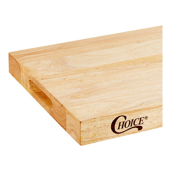 A Choice maple wood cutting board with squared edges.