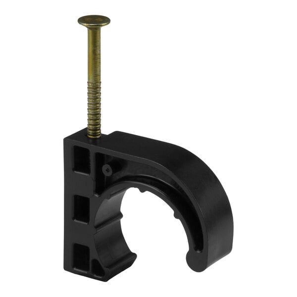 A black plastic ring with a nail.