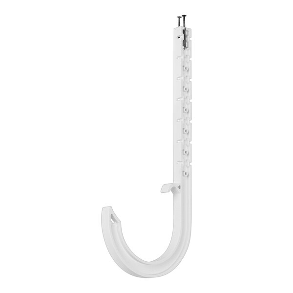 A white plastic Sioux Chief HangsTuff pipe hanger with screws.