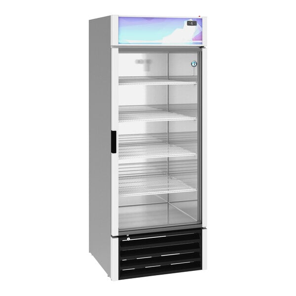 A white Hoshizaki glass door merchandiser freezer.